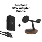 3-in-1 Wooden MagSafe charger with power adapter, includes ZenStand and 30W power adapter bundle.