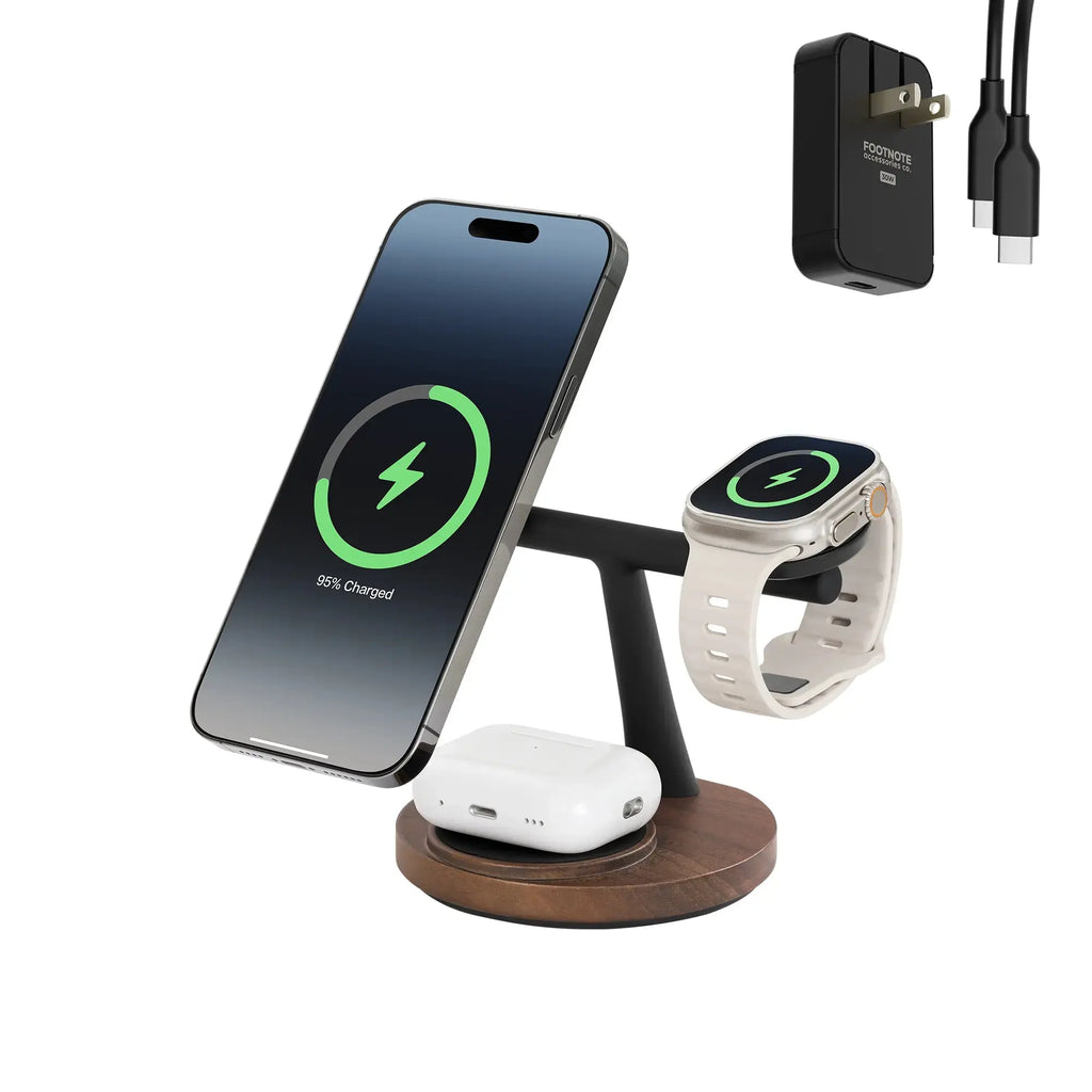 ZenStand 3-in-1 Genuine Wood Wireless Charger (MagSafe Compatible) - Footnote Accessories Co.
