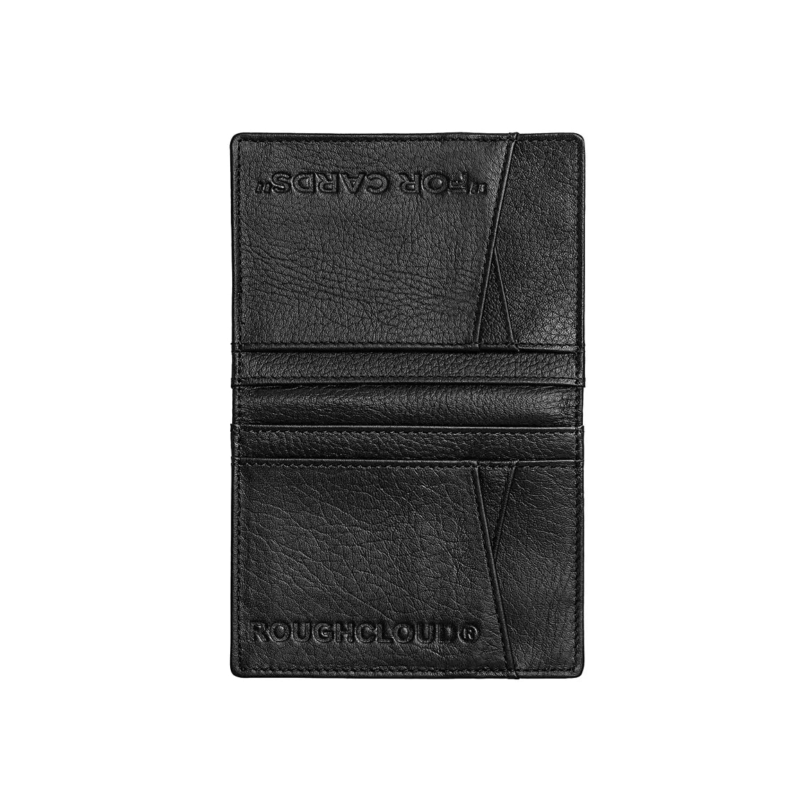 Black Bi-Folded Vegan Leather Card Wallet – Multi-Slot Holder for Bank & Transit Cards | by ROUGHCLOUD Footnote Accessories Co.