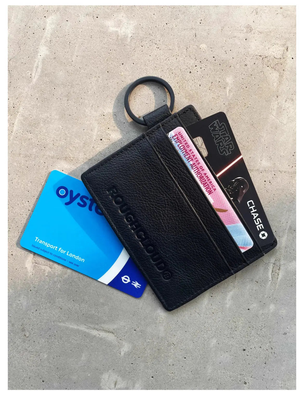 Black Vegan Leather Card Holder – Multi-Slot Slim Wallet for Bank & Transit Cards | by ROUGHCLOUD Footnote Accessories Co.