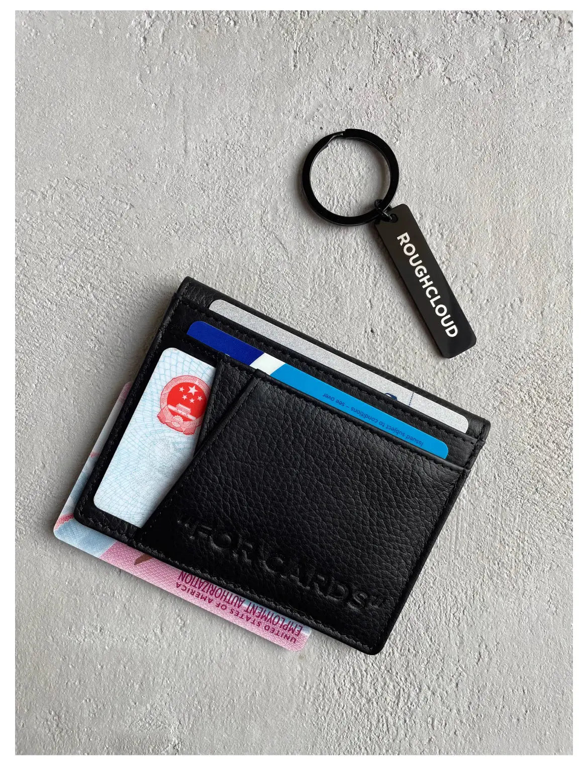 Black Bi-Folded Vegan Leather Card Wallet – Multi-Slot Holder for Bank & Transit Cards | by ROUGHCLOUD Footnote Accessories Co.